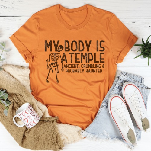 My Body Is A Temple Halloween Tee - Burnt Orange / L