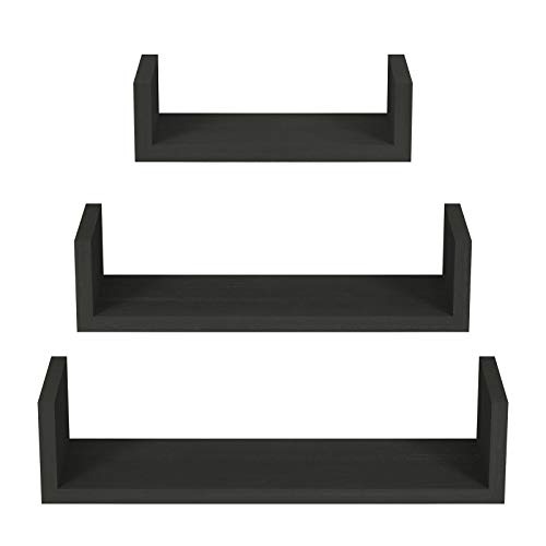SRIWATANA Floating Shelves Wall Mounted, Solid Wood Wall Shelves, Black - 2.weathered Black