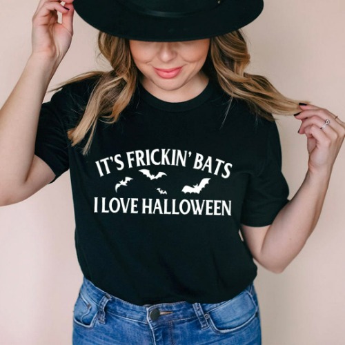It's Frickin' Bats I Love Halloween Tee - Black Heather / L