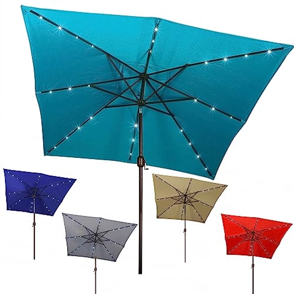 Blissun Square Patio Umbrella with 28 LED Lights, Solar Umbrella Table Market Umbrella with Tilt and Crank Outdoor Umbrella - CERULEAN