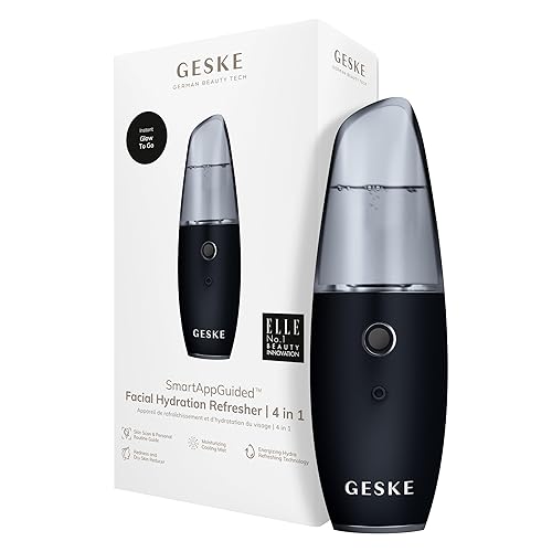 GESKE SmartAppGuided™ Facial Hydration Refresher | 4 in 1 | Water Atomizer | Moisturizing Spray Machine | Face Mister | Humidifier for Natural Glow | Reduce Redness & Dry Skin - Black