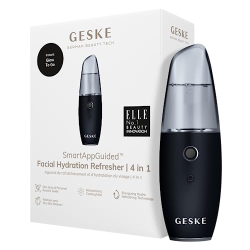 GESKE SmartAppGuided™ Facial Hydration Refresher | 4 in 1 | Water Atomizer | Moisturizing Spray Machine | Face Mister | Humidifier for Natural Glow | Reduce Redness & Dry Skin - Black