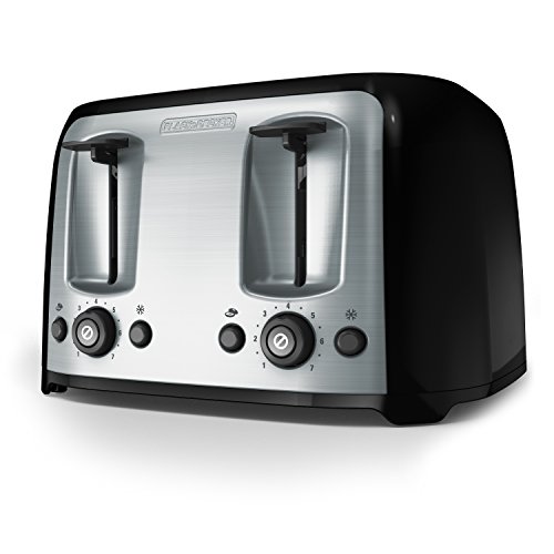 BLACK+DECKER 4-Slice Toaster, TR1478BD, Extra Wide Slots, 7 Shade Settings, 1400 Watts, Frozen and Bagel Buttons - Classic - Black with Stainless Steel Accents