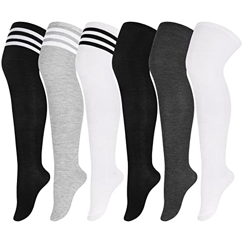 Aneco 6 Pairs Plus Size Over Knee Socks Women Warm Thigh High Stockings for Daily Use, L-XXL - X-Large - Dark Grey, Black, White, Mixed Colors