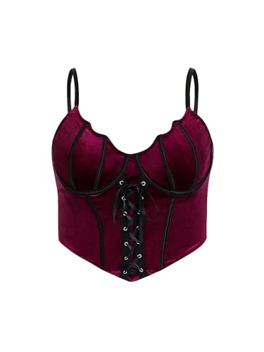 SOLY HUX Women's Plus Size Lace up V Neck Bustier Cami Crop Tops Sleeveless Slim Fit Corset Top - 4X-Large Plus - Solid Burgundy