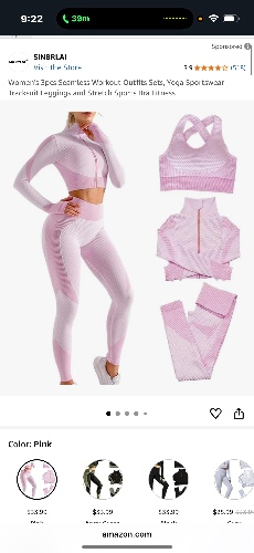 SINBRLAI Women's 3 Piece Tracksuit Workout Set Seamless Ribbed Sport Bra High Waist Yoga Leggings Sets Plus Size - Pink Large