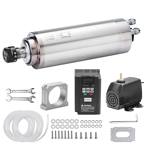 Kits de motor de husillo CNC Genmitsu, motor de husillo refrigerado por agua de 2,2 KW, motor CNC con VFD y bomba de agua, soporte de abrazadera de aluminio de 80 mm de diámetro, pinza ER20 - 2,2 kW