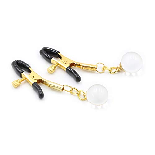 Non Piercing Nipple Clips with Soft Rubber Cap,Adjustable Golden Nipple Clamps & Nipple Clip Inlaid with Transparent Glass Beads