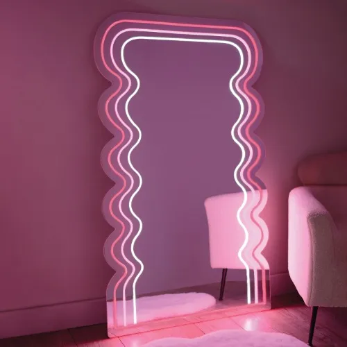 Pink and White Neon Wave Mirror