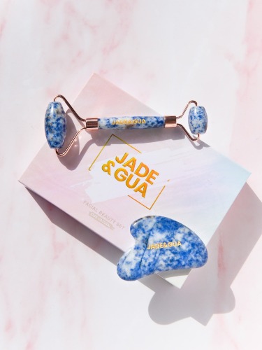 Ocean Blue Jasper Jade Roller & Gua Sha Set by Jade and Gua