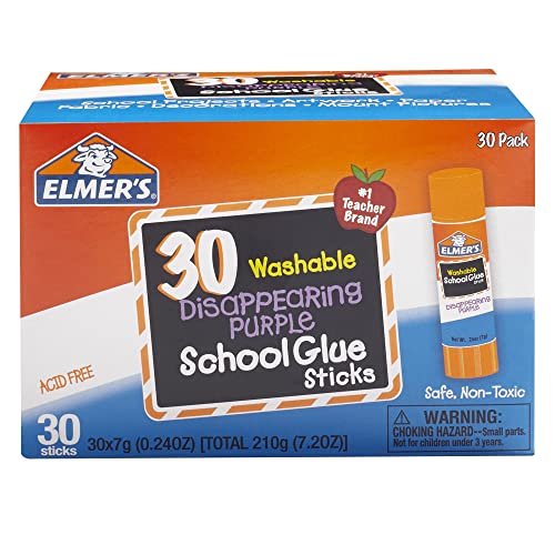Elmer's Disappearing Purple School Glue Sticks, Washable, 7 Grams, 30 Count - Standard Stick - 30 Count