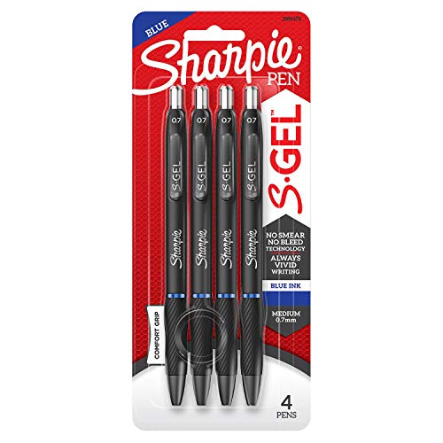 SHARPIE S-Gel, Gel Pens, Medium Point (0.7mm), Blue Ink Gel Pen, 4 Count - 4 Count (Pack of 1)