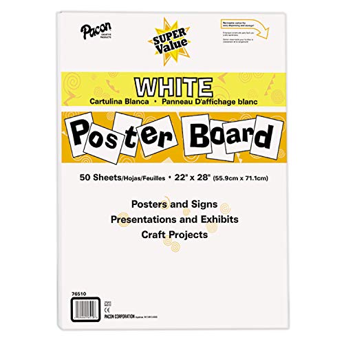 Pacon Super Value Poster Board, 22"X28", White, 50 Sheets - Poster Board + Construction Paper, 240 Count