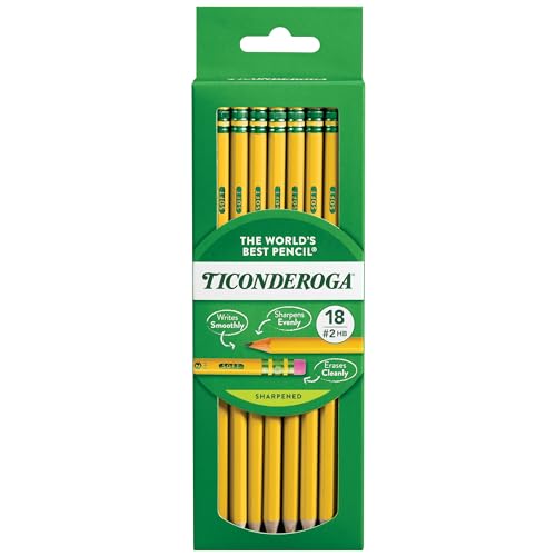 Ticonderoga Wood-Cased Pencils, Pre-Sharpened, 2 HB Soft, Yellow, 18 Count - 18 Count - Pencils