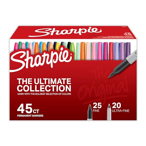 Sharpie Permanent Markers Ultimate Collection, Fine and Ultra Fine Points, Assorted Colors, 45 Count - 45 Count (Pack of 1) - Markers