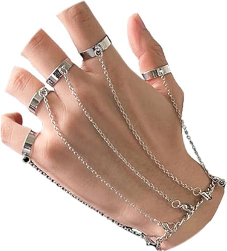 MNSYD Vintage Open Finger Ring Mit Kette, Punk Kreuz Knuckle Ring Mit Quaste Gothic Schmuck Zubehör Geschenke Für Damen Mädchen