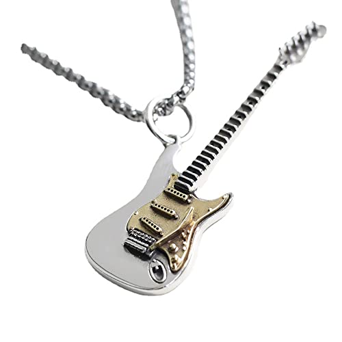 IMINI Rock Musik Gitarre Halskette für Männer Frauen Jungen Punk Gothic Anhänger Choker Halsketten Statement Mode Personalisiertes Geschenk Hip Hop Biker Schmuck für Borfriend Dad Bff Kette 60 cm