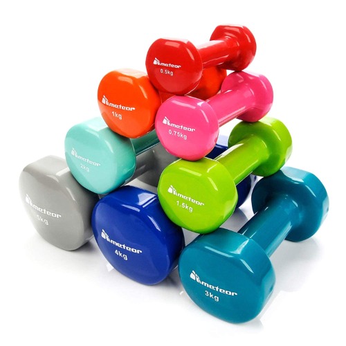 Meteor Essential Anti-Slip Vinyl Dumbbell, for Home Gym Fitness Weightlifting Toning, Available in 1/2/3/4/5/6kg Pairs