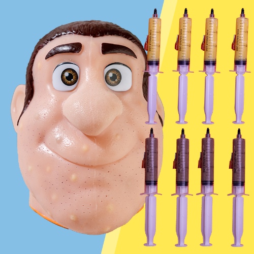 Realistic Silicone Pimple Popping Toy - Lifelike Human Head Model | Cartoon Style + Refill Sebum (4 Yellow + 4 Black)