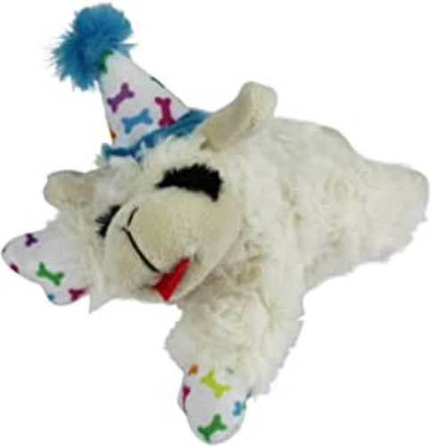 Multipet International Blue Happy Birthday Mini Lamb Chop Dog Toy, Small, Blue / Multi-Color - Blue