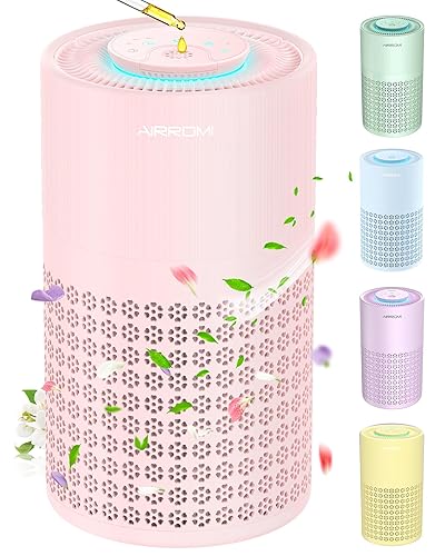 AIRROMI Air Purifier for Bedroom with HEPA 3-in-1 Filter, Pet Air Purifier for Home Cat Pee Smell, Covers Upto 990 Ft², Quiet 360° intake Air Cleaner for pet hair,allergies,Dust,Smoke A2001 Pink - Pink