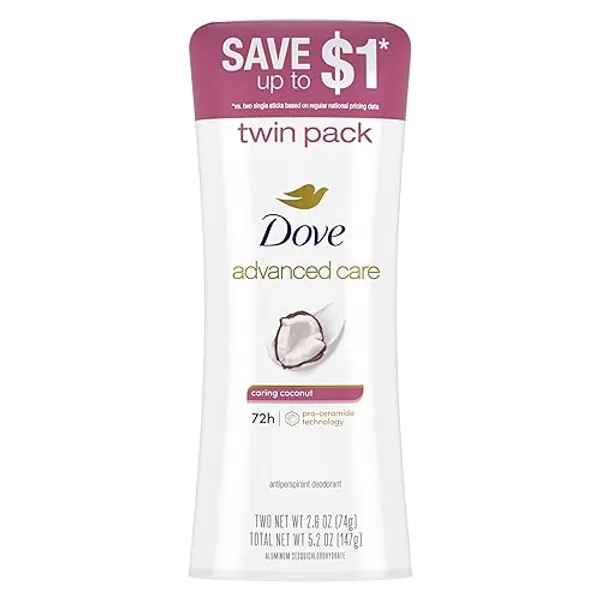 Dove Advanced Care Antiperspirant Caring Coconut, 2 Count Deodorant Stick for Women, for 48 Hour Protection And Soft And Comfortable Underarms, 2.6 oz - 2.6 Ounce (Pack of 2) - Caring Coconut
