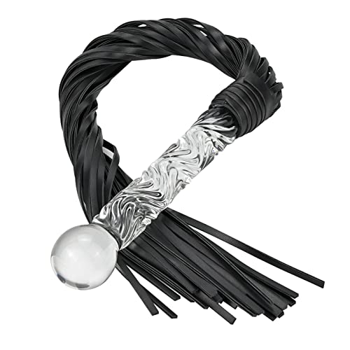 Romi Fetish Leather Whip with Glass Pleasure Wand with Ball Tip - Sex Toy for SM or Anal Sex/Masturbation