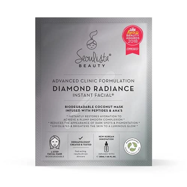 Seoulista Beauty Advanced Clinic Formulation Diamond Radiance Instant Facial – Anti-Ageing Treatment With Peptides, Vitamin C, Niacinamide - Dermatologist Created Korean Skin Care - Award Winning