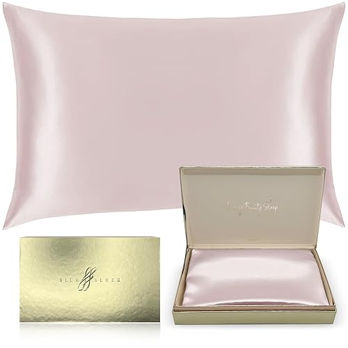 SILKSLEEK 100% Mulberry Silk Pillowcase for Hair and Skin, 22 Momme Silk Bedding, Hypoallergenic Natural Silk Pillowcase, Hidden Zipper Closure, 1 Pc Gift Box (Blush Pink, 50x75cm) - Pink