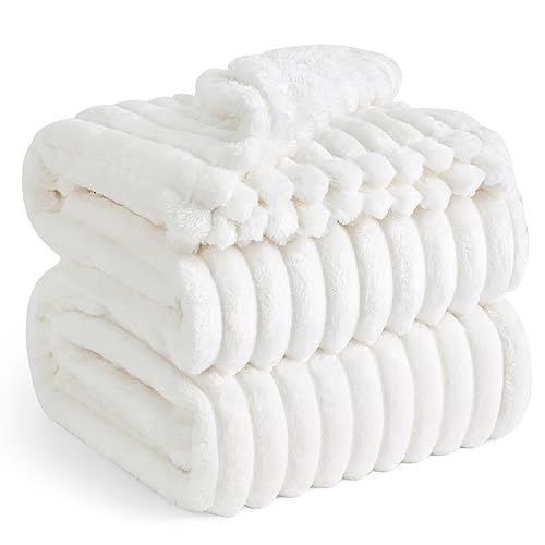 Bedsure Fluffy Fleece Blanket for Bed- Soft Cosy Warm Blankets, Soft Cute Double Size Throw Gifts for Women and Girls, Off White, 220x240 cm - Off White - Queen