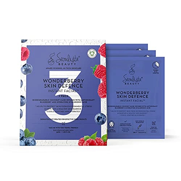 Seoulista Beauty® Wonderberry Skin Defence Instant Facial™ 30ml 3 Pack | Skin Protecting Face Sheet Mask | Dermatologist Created Korean Skin Care | Infused with Pomegranate and Hyaluronic Acid