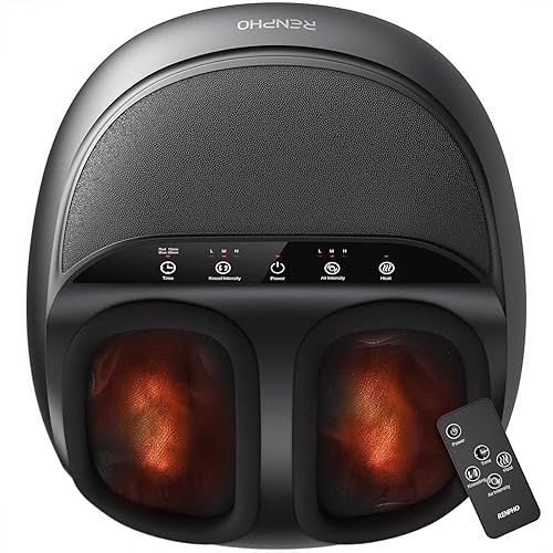 RENPHO Foot Massager Machine with Heat, Shiatsu Deep Kneading Foot Massage, Compression, Electric Massager for Tired Feet, Plantar Fasciitis, Valentines Day Gifts - Remote Control, Black - Model-059r
