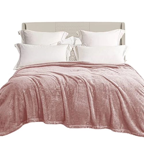 Exclusivo Mezcla Queen Size Bed Blanket, 230x230 CM Fuzzy Fleece Blankets, Soft Velvet Plush Blanket for Bed, Dusty Pink Blanket
