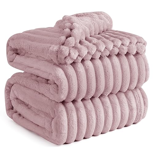 Bedsure Fluffy Fleece Blanket for Bed- Soft Cosy Warm Blankets, Soft Cute Double Size Throw Gifts for Women and Girls, Pink, 220x240 cm - Pink - Queen