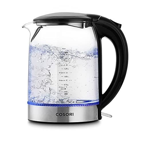 COSORI Speed-Boil Electric Tea Kettle, 1.7L Hot Water Kettle (BPA Free) 1500W Auto Shut-Off & Boil-Dry Protection, LED Indicator Inner Lid & Bottom, Transparent - 1.7L - Black