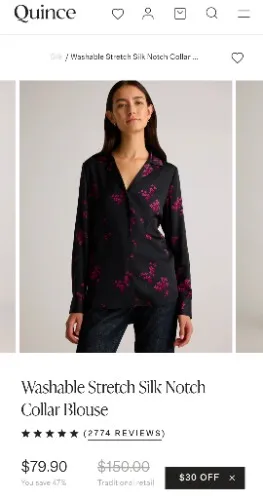 Washable Stretch Silk Notch Collar Blouse | Quince