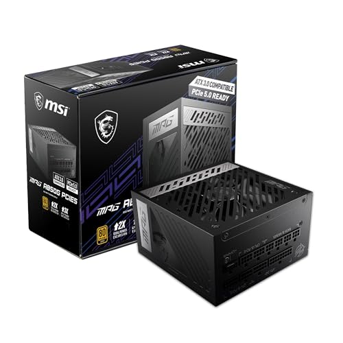 MSI MPG A850G PCIE5, Alimentatore 850W, certificato 80 Plus Gold, ATX 3.0 100% modulare, supporto GPU PCIe 5.0, 105°C condensatori giapponesi, 0% RPM Mode, cavi piatti - 10 anni di garanzia - Standard size - 850W | Gold