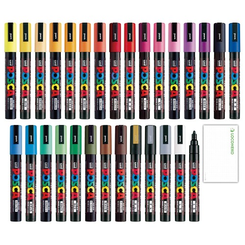 Loconeko Uni Posca Paint Marker Medium Point (PC-5M) 29 Colors FULL RANGE Bundle Set Mitsubishi Poster Colour ALL COLOR 2.2mm Marking Pen Memo pad Set - 1 count (Pack of 29)