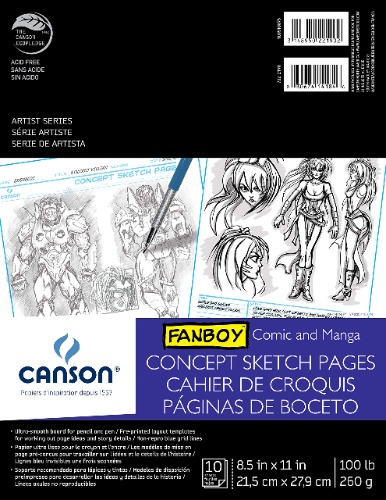 CANSON C100510875 Artist Series Comic and Manga Concept Sketch Pages Pad, 8.5" x 11", Fold-Over Cover, 10 Sheets (100510875)
