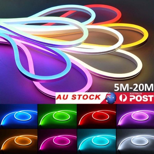 5M 10M 20M LED Neon Strip Light RGB Sign Flexible Rope Tube Waterproof Bar Adv
