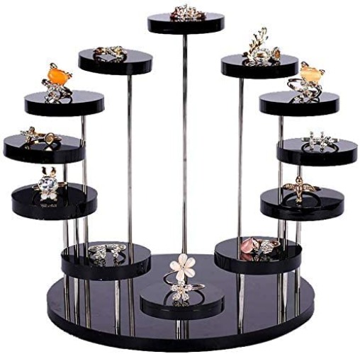 12 Tier Acrylic Display Stand, Transparent Display Riser Stand, Display Shelf for Collectibles, for Pop Figures Clear Acrylic Organizer Ring Earring Bracelet Necklace Show Shelf (Black)