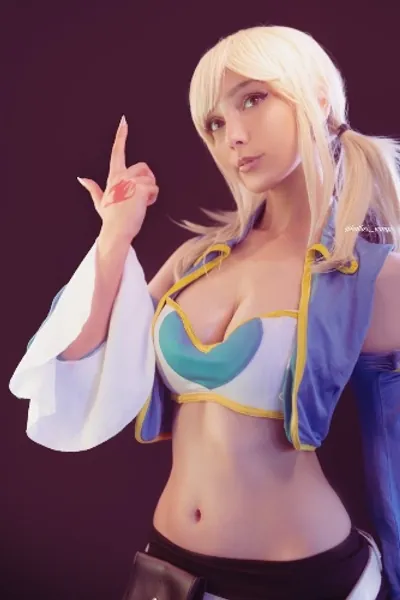 Miccostumes Women's Full Set Lucy Seven Years After Cosplay Costume with Belt Waist Bag and Whip - Medium Blue