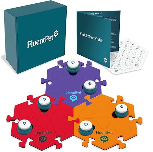 FluentPet Basic Get Started Kit - Set of 6 Basic Buttons with Batteries Included for Dogs & Cats and 3 HexTiles - Customizable Cat & Dog Training Buttons for Communication - Talking Button Gift Set - Basic Get Started Kit Fire