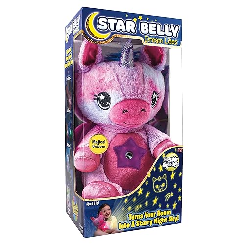 Ontel Star Belly Dream Lites, Stuffed Animal Night Light, Magical Pink and Purple Unicorn - Projects Glowing Stars & Shapes in 6 Gentle Colors, As Seen on TV - Magical Pink and Purple Unicorn