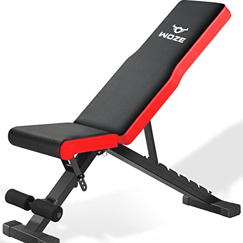 WOZE Adjustable Weight Bench, Foldable Workout Bench for Full Body Strength Training, Multi-Purpose Decline Incline Bench for Home Gym - New Version - Red