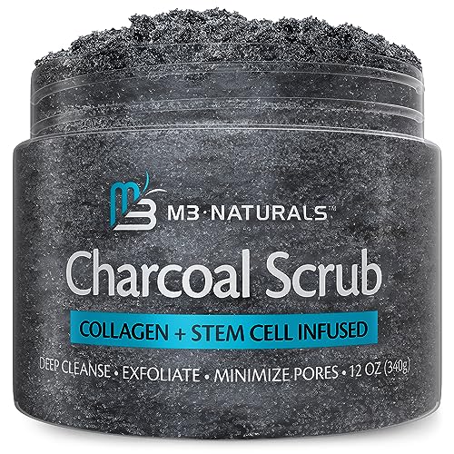 Charcoal Scrub Face Foot & Body Exfoliator Infused with Collagen and Stem Cell Natural Exfoliating Salt Body Scrub for Toning Skin Cellulite Skin Care Body by M3 Naturals - Charcoal (1 Pack)
