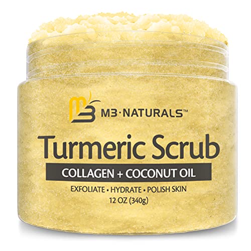 Exfoliating Body Scrub Turmeric Body Scrub and Skin Exfoliator with Collagen and Coconut Oil Gently Exfoliate Face Body Hand and Foot Scrub Moisturizing Body SkinCare products by M3 Naturals - Turmeric Scrub