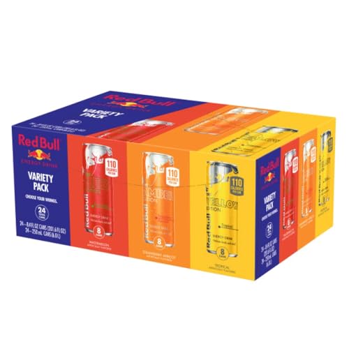 Red Bull Energy Drink Variety Pack, Red Bull Red, Yellow, and Amber Edition and Energy Drinks, 8.4 Fl Oz, 24 pack Cans - Variety - 8.4 oz., 24pk, (1x24)