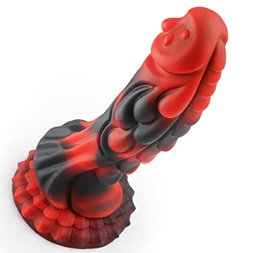 Thick Dildo Silicone for Women: 8.2 Inch Lifelike Monster Dildo with Strong Suction Cup for G-Spot Pleasure, Soft Liquid Body Safe Material Adult Sex Toys Dildo for Man and Couples Anal Play - Red&Black