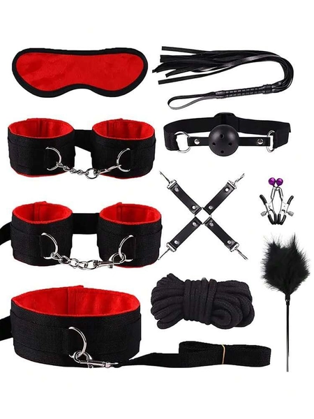 Sex Bondage SM Kit Restraints , 11pcs Sets With Adjustable Handcuffs Collar Ankle Cuff Blindfold